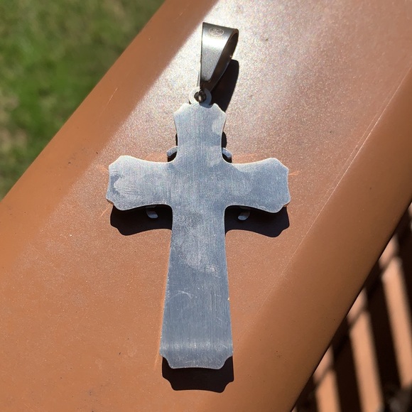 New Two Tone Stainless Steel Cross w/ Large Bail - Picture 7 of 10